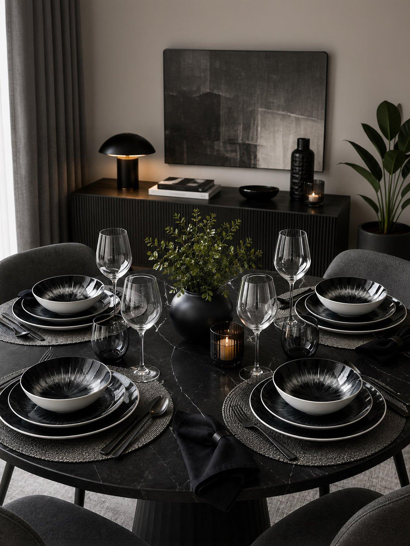 WATERSIDE 12pc Black Star Two Tone Dinner Set
