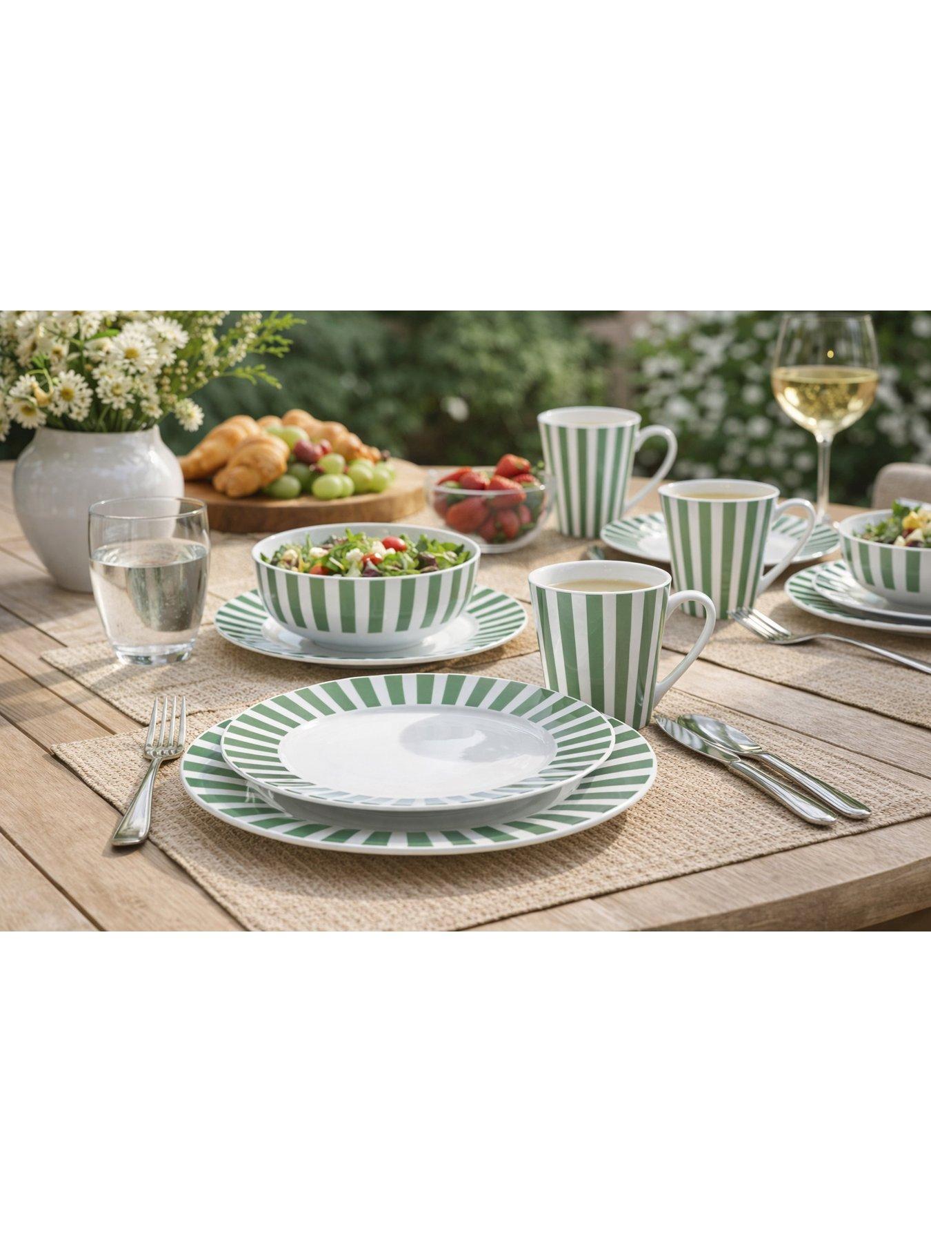 Image 1 of 4 of WATERSIDE 16pc Green Stripe Dinner Set