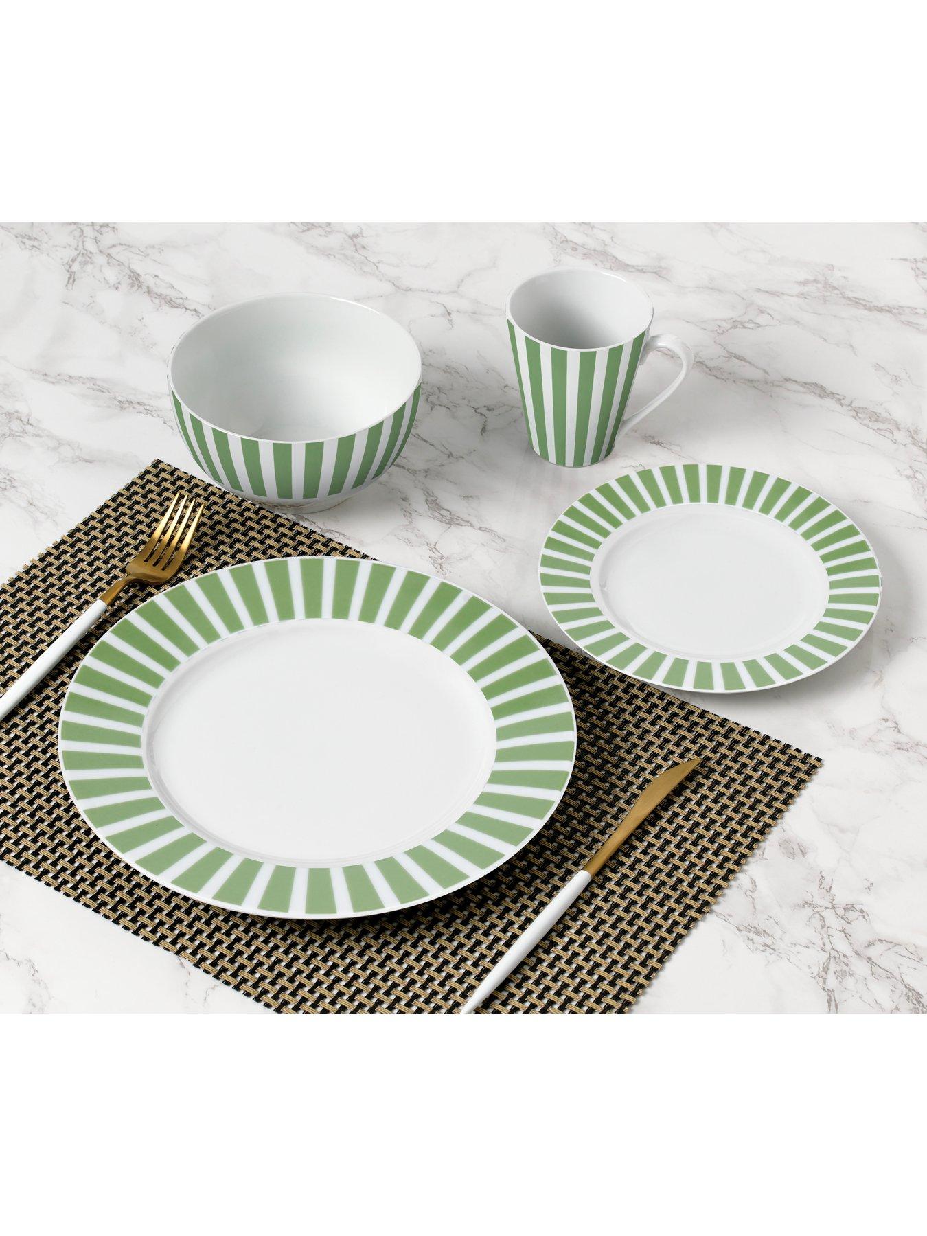 Image 3 of 4 of WATERSIDE 16pc Green Stripe Dinner Set