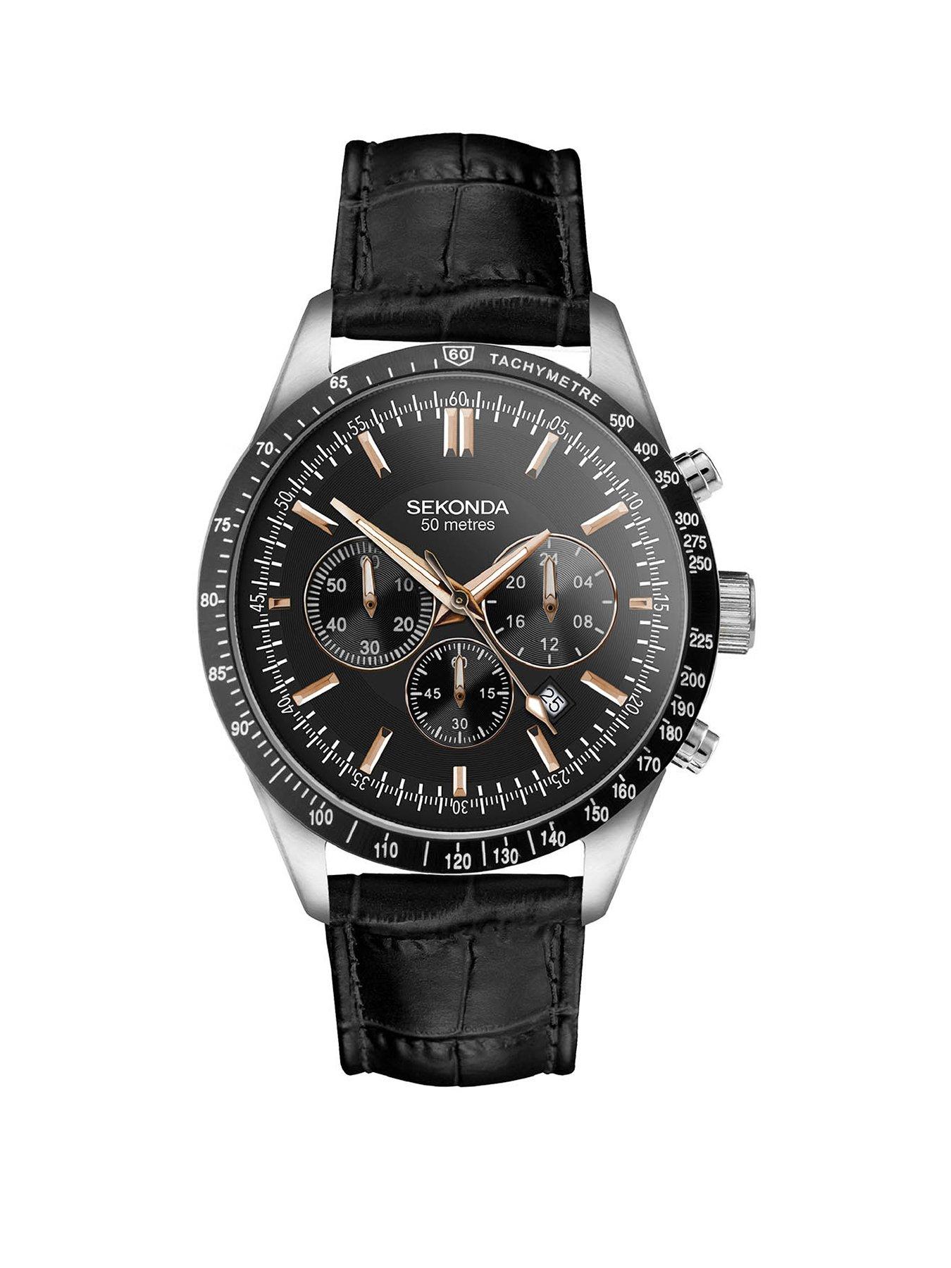 Sekonda Sekonda Men's Velocity Black Leather Strap Chronograph