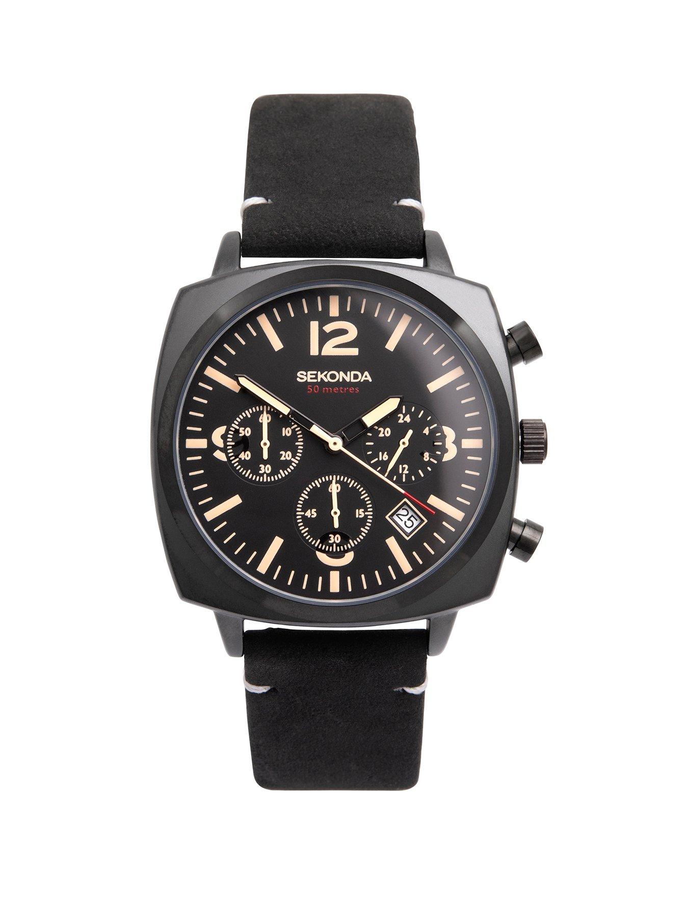 Sekonda Sekonda Men's Airborne Black Leather Strap Chronograph Watch