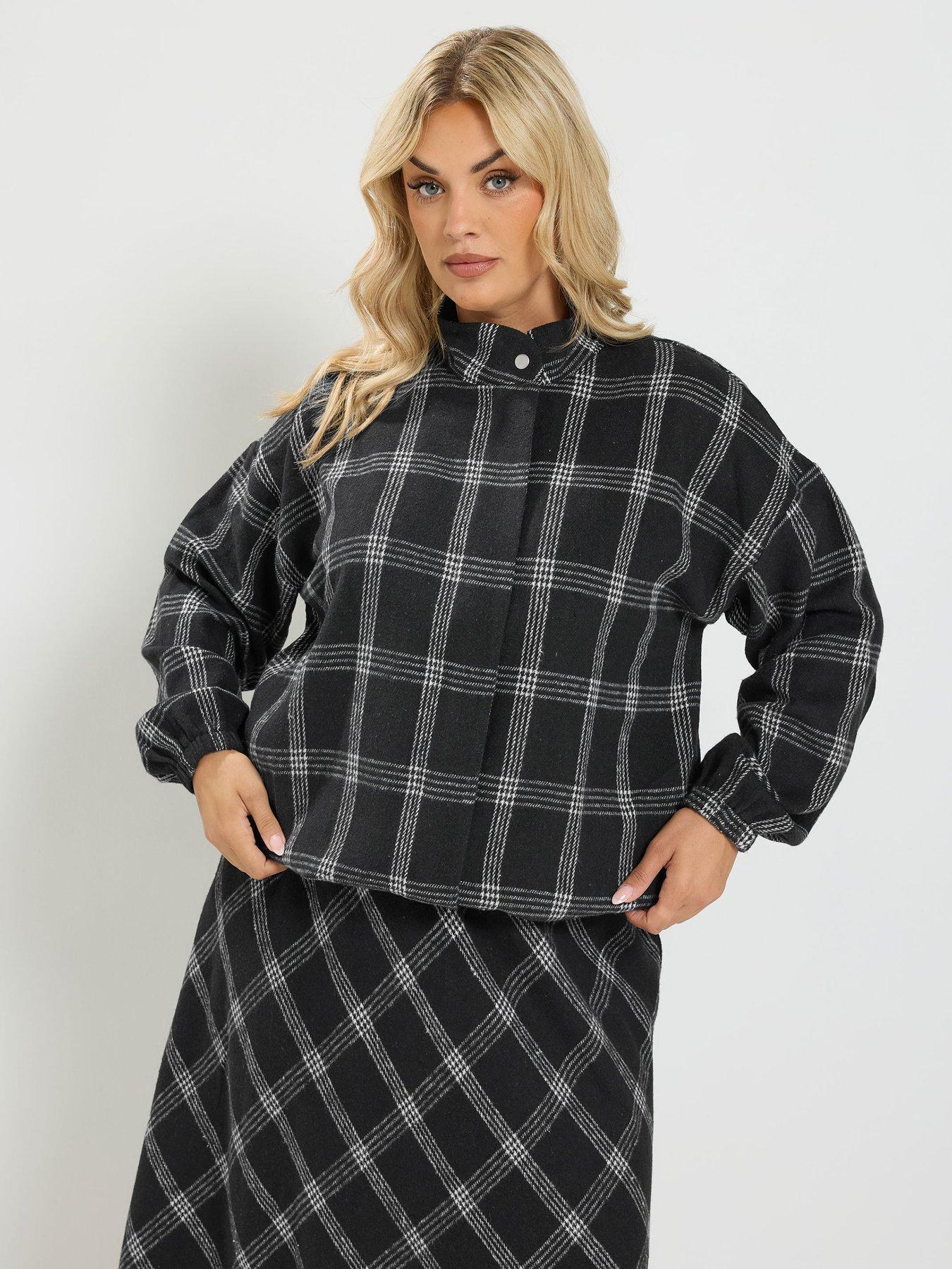 Image 1 of 4 of Yours Curve Check Wool Bomber Jacket - Black