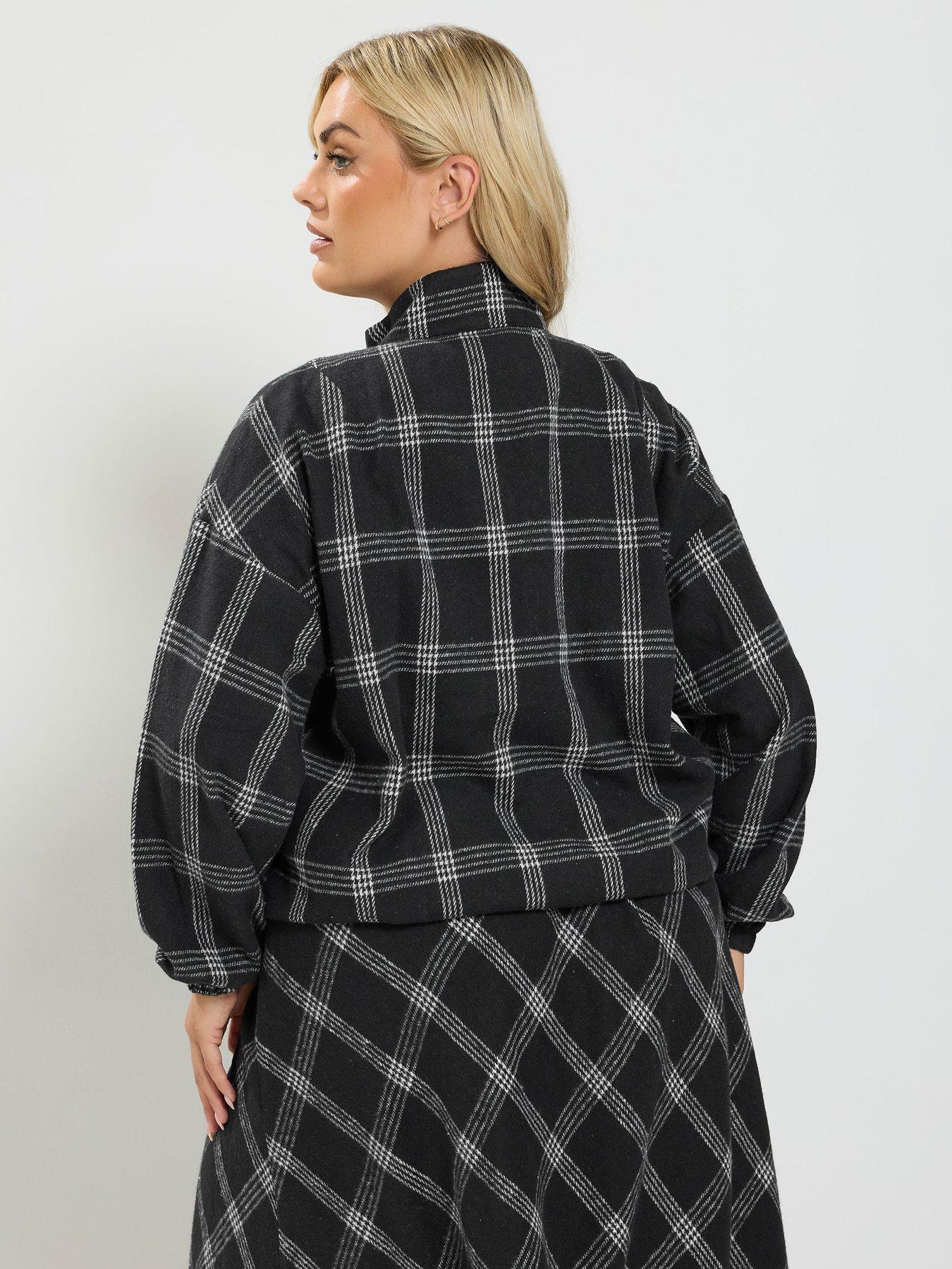 Image 2 of 4 of Yours Curve Check Wool Bomber Jacket - Black