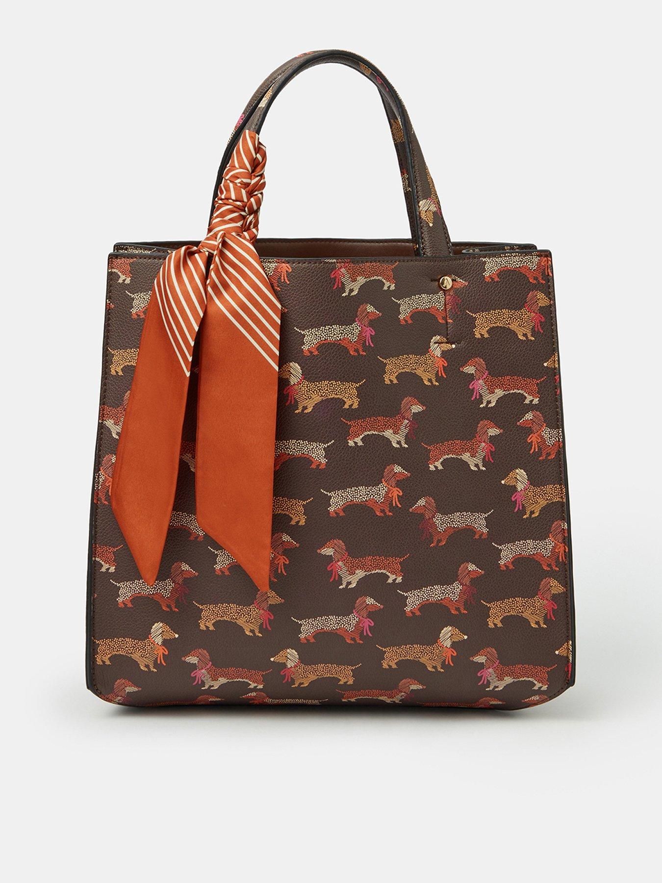 Accessorize Sausage Dog Print Structured Handheld Tote Bag - Brown