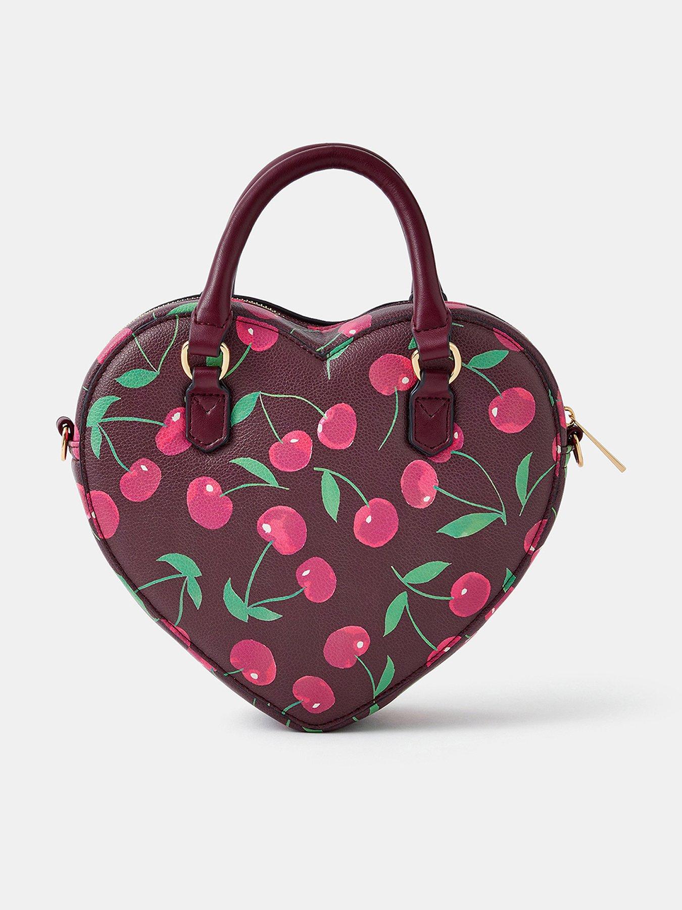 Accessorize Cherry Print Heart Crossbody Bag - Red