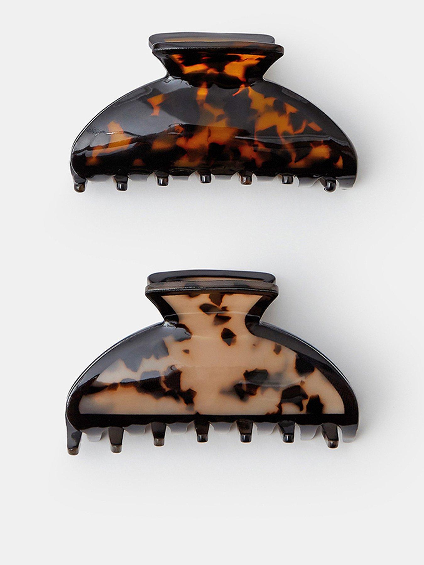 Accessorize 2 Pack Tortoiseshell Oval Hair Claw Clips - Brown