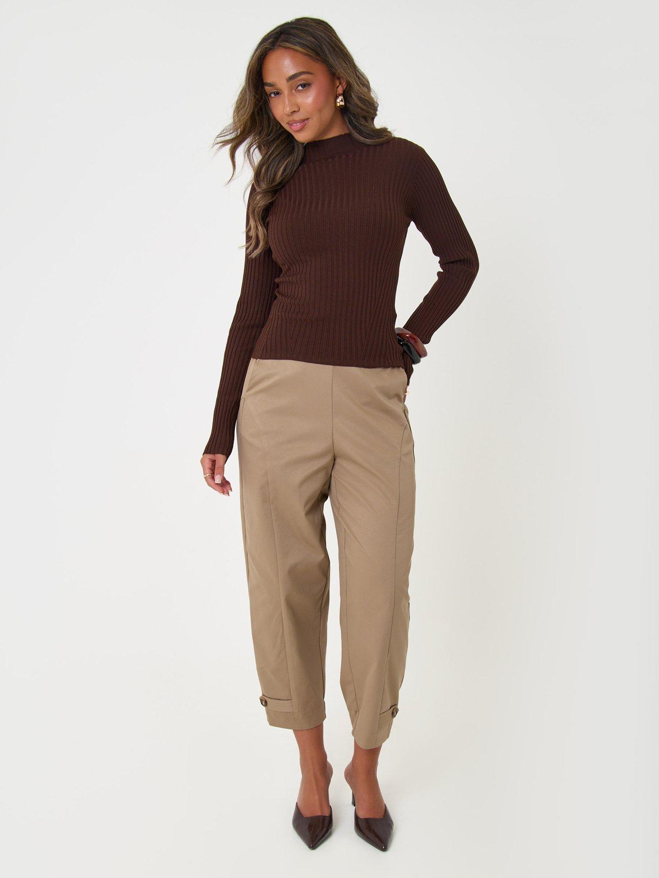 Image 3 of 4 of Threadbare Ribbed High Neck Jumper In Chocolate Brown