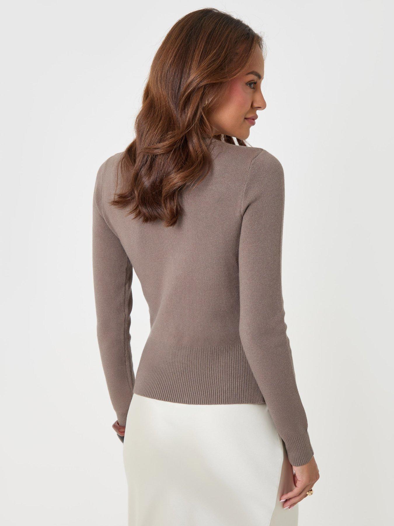 Image 2 of 5 of Threadbare Crew Neck Compact Knitted Cardigan In Beige