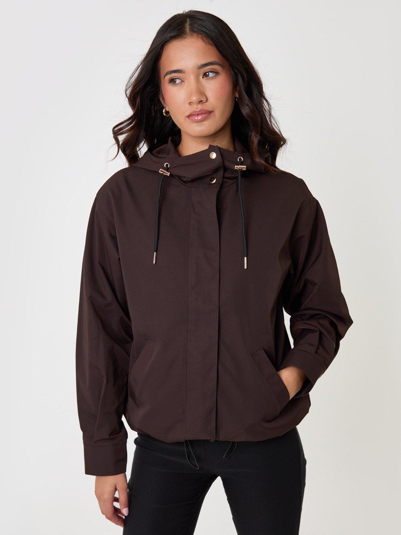 Image 1 of 5 of Threadbare Showerproof Hooded Mac In Chocolate Brown