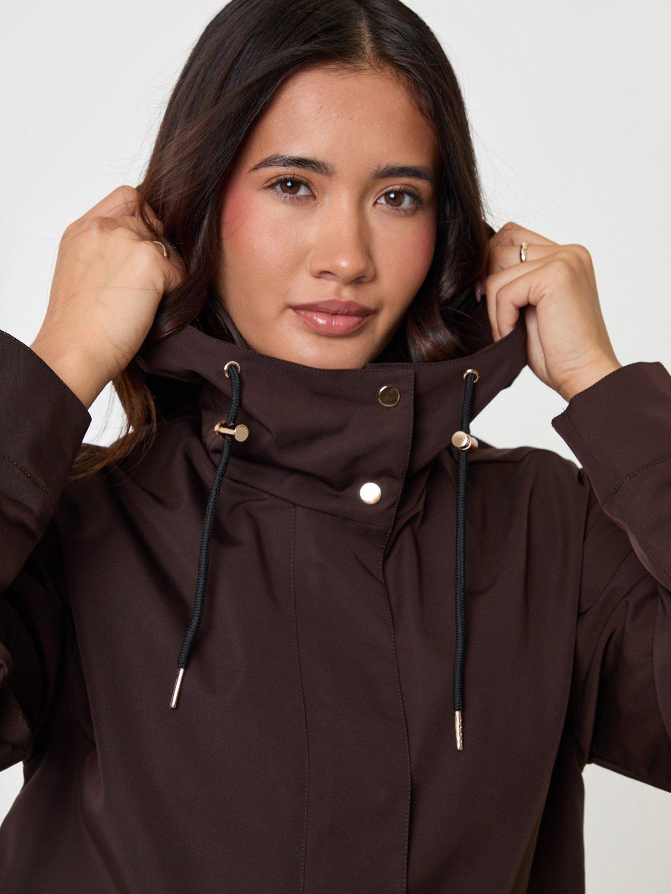 Image 4 of 5 of Threadbare Showerproof Hooded Mac In Chocolate Brown