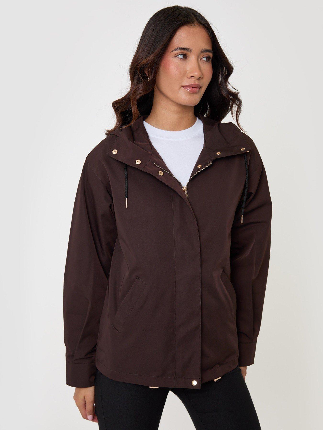 Image 5 of 5 of Threadbare Showerproof Hooded Mac In Chocolate Brown