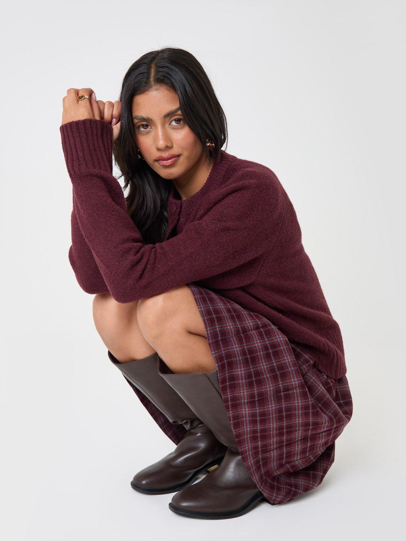 Image 1 of 6 of Threadbare Relaxed Fit Knitted Cardigan In Plum