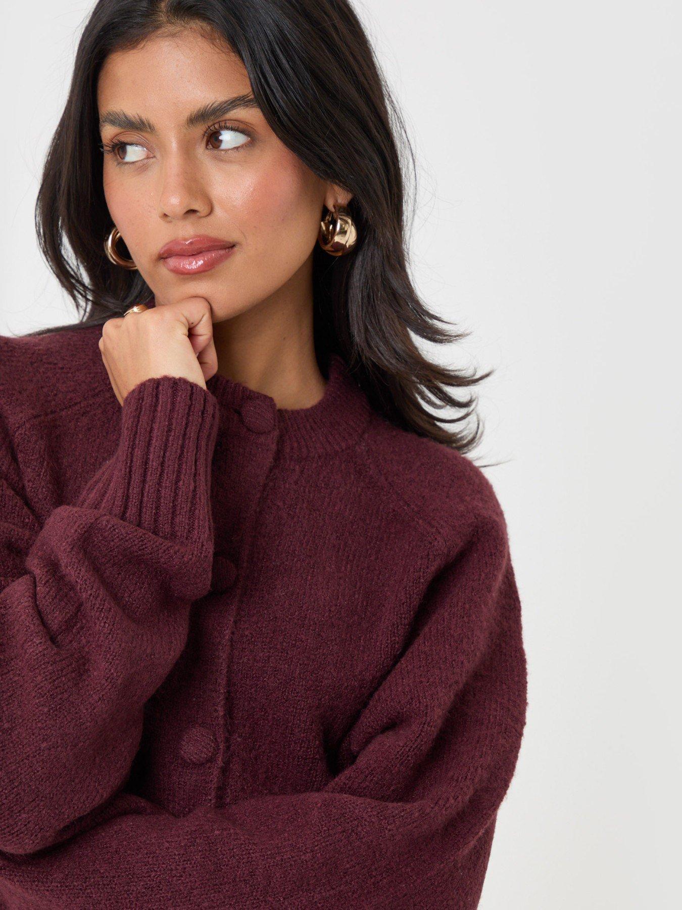 Image 4 of 6 of Threadbare Relaxed Fit Knitted Cardigan In Plum
