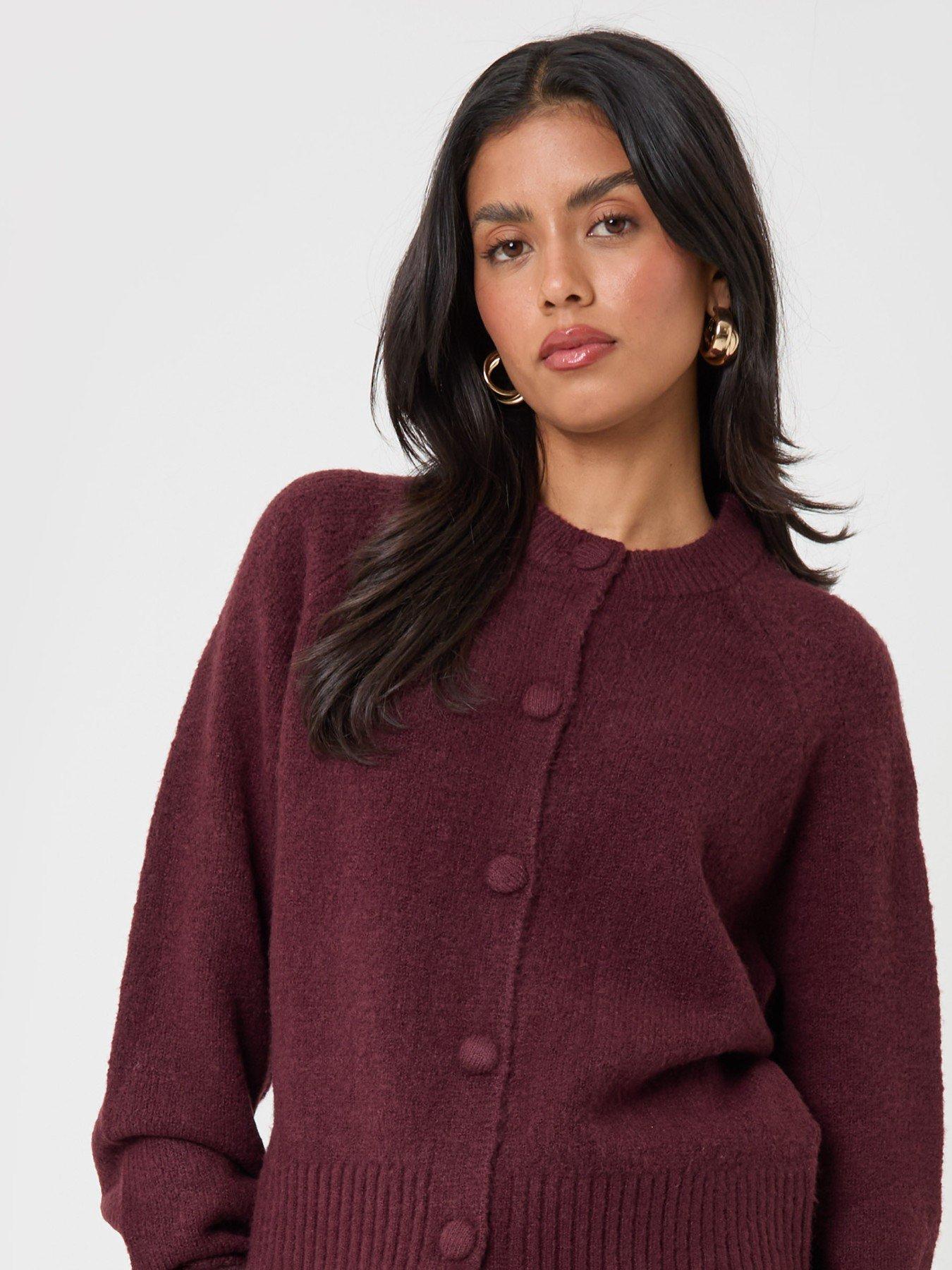 Image 5 of 6 of Threadbare Relaxed Fit Knitted Cardigan In Plum