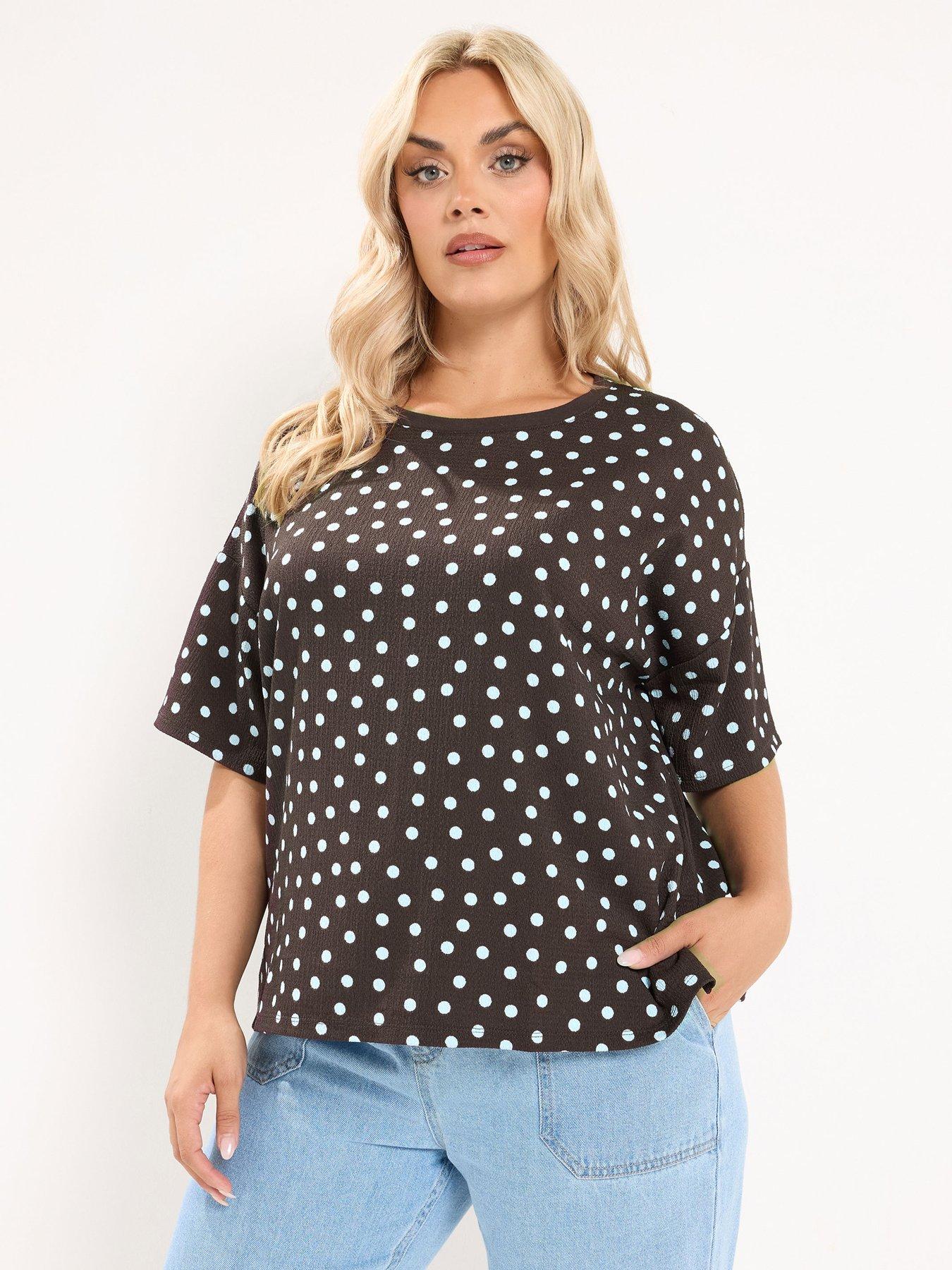 Yours Curve Textured Polka Dot T-Shirt - Purple