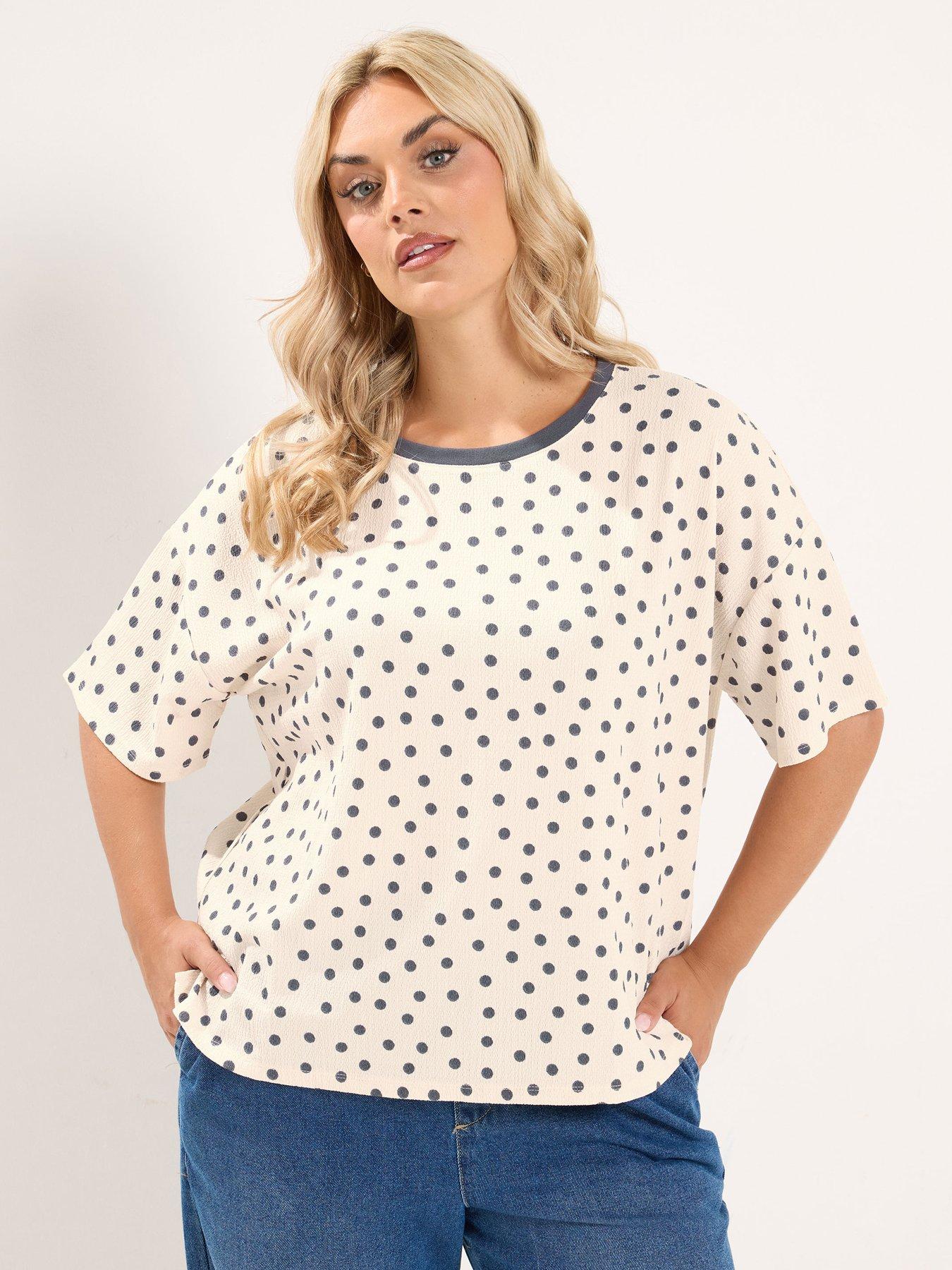 Yours Curve Textured Polka Dot Top - Ivory