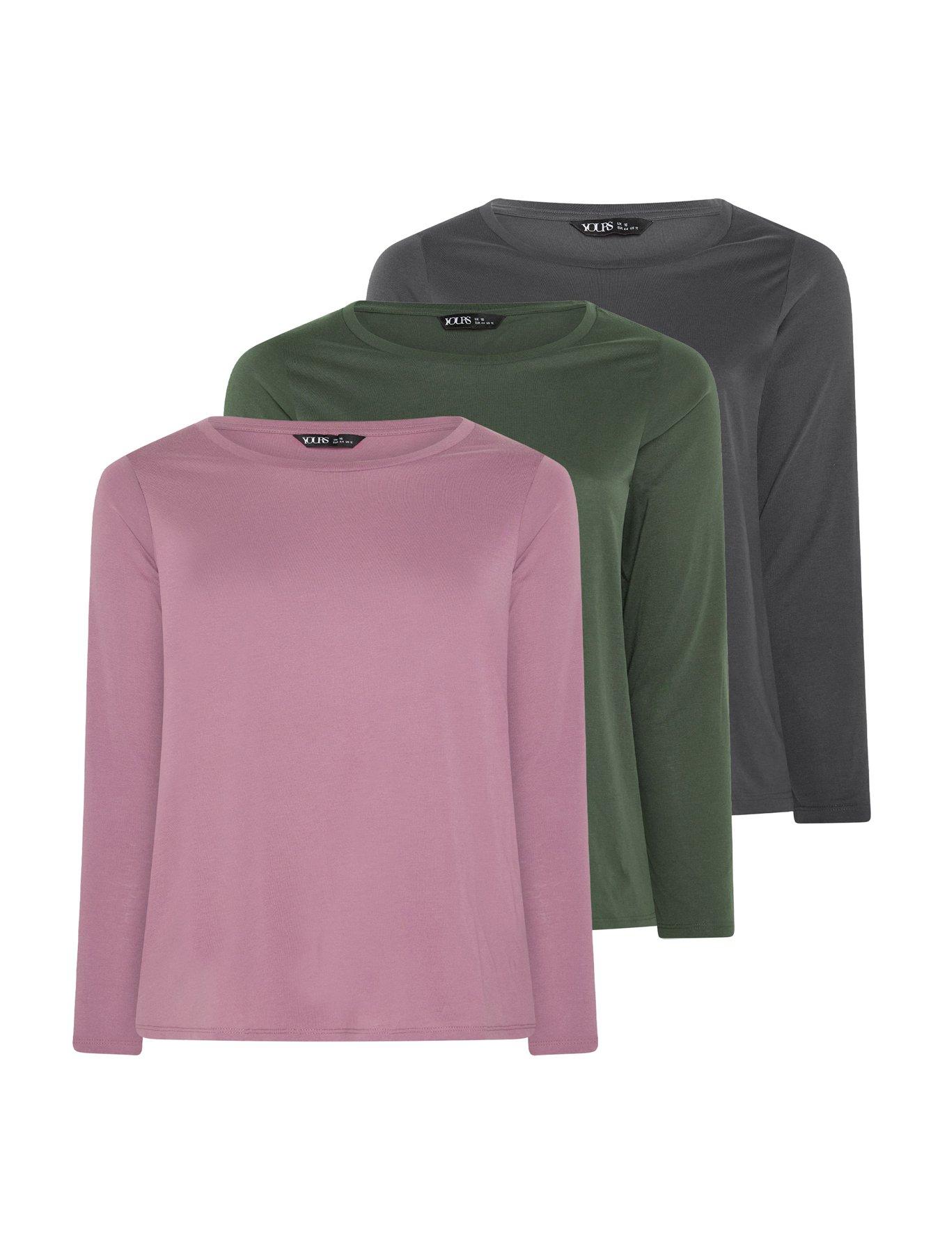 Yours Yourset 3 Pack Curve Long Sleeve Core T-Shirts - Pink & Green