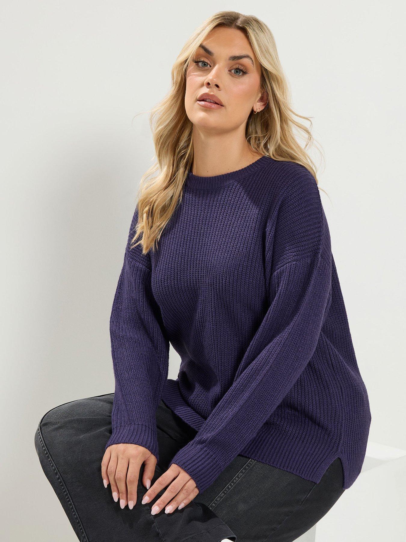 Image 1 of 4 of Yours Curve Essential Crew Neck Jumper - Purple