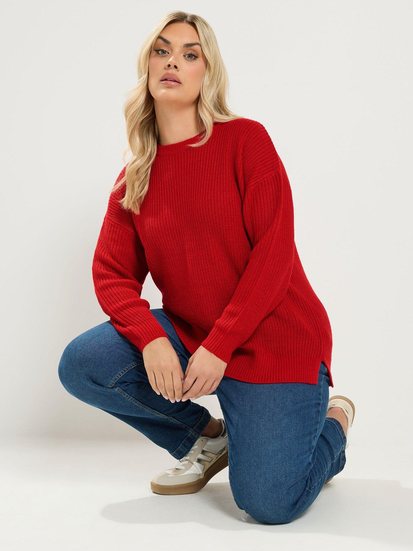 Image 1 of 4 of Yours Curve Essential Crew Neck Jumper - Red