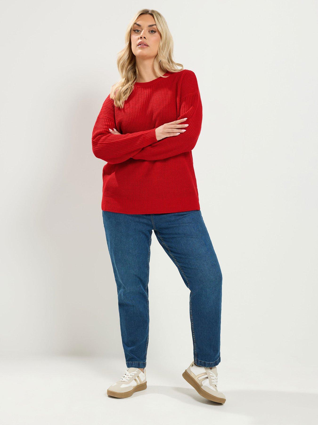 Image 3 of 4 of Yours Curve Essential Crew Neck Jumper - Red