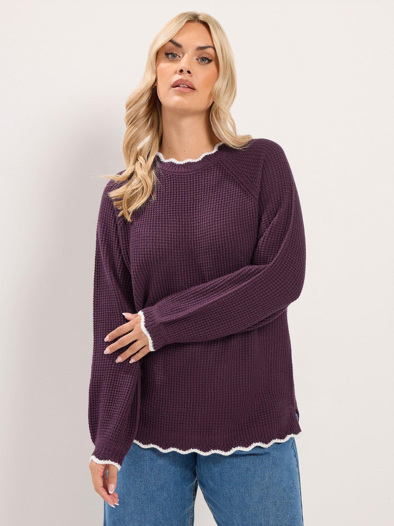 Yours Curve Contrast Waffle Jumper - Red