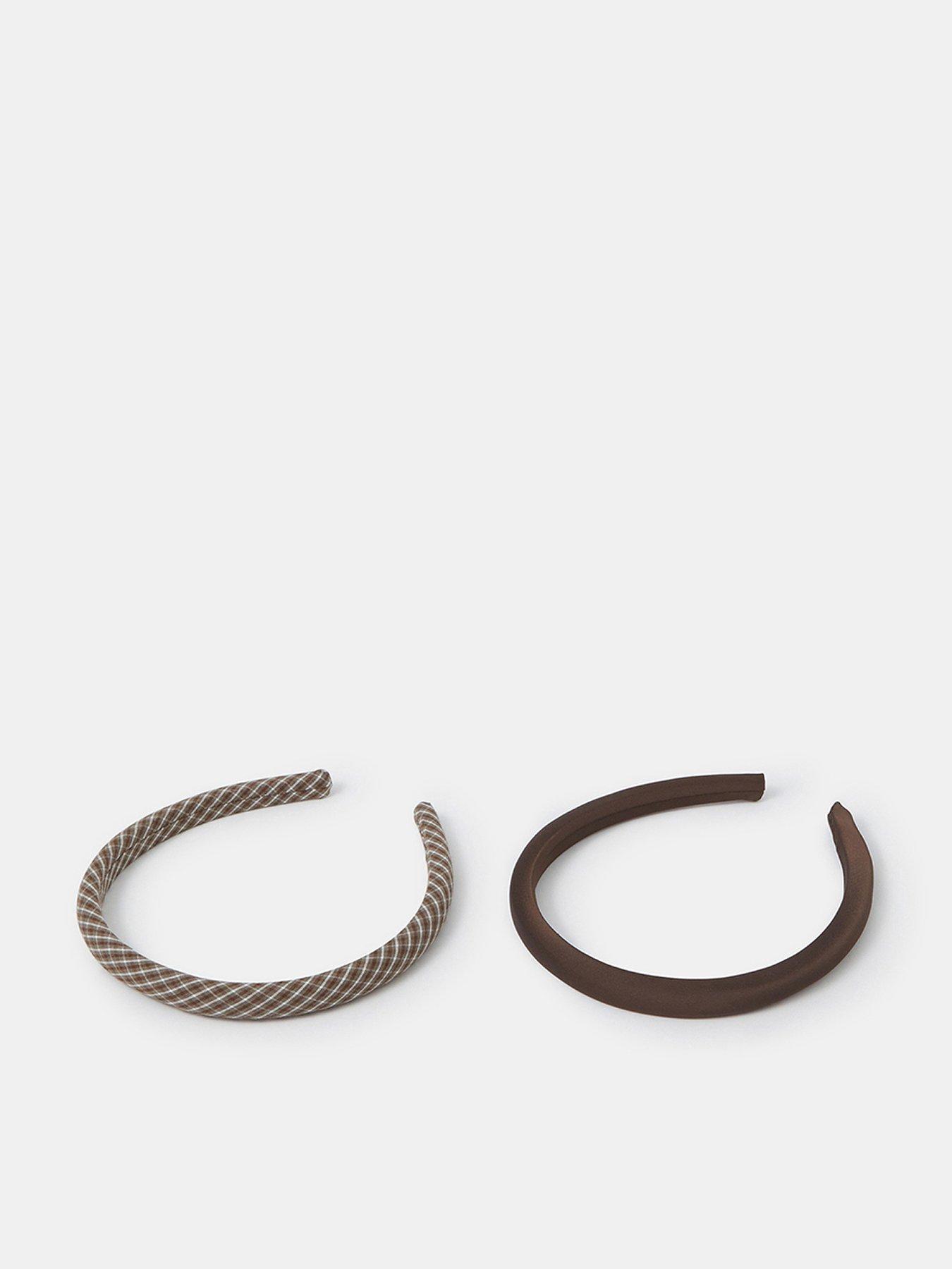 Image 1 of 2 of Accessorize Womens 2 Pack Check Satin Headbands - Brown