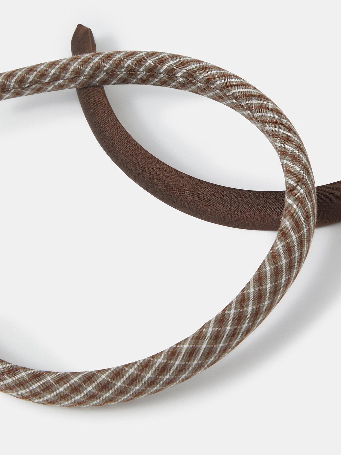 Image 2 of 2 of Accessorize Womens 2 Pack Check Satin Headbands - Brown
