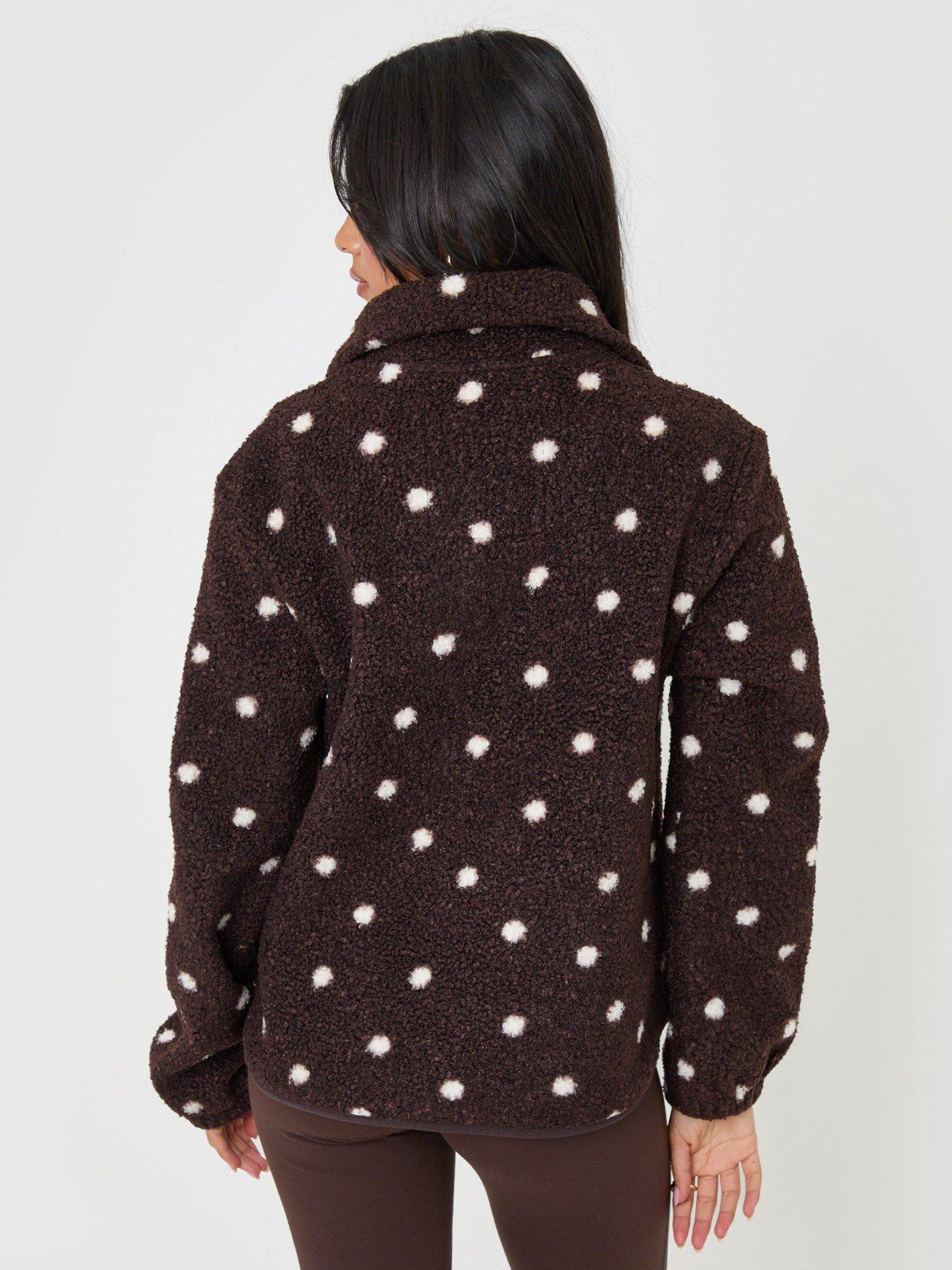 Image 2 of 5 of Threadbare Quarter Zip Fleece In Chocolate Brown Polka Dot