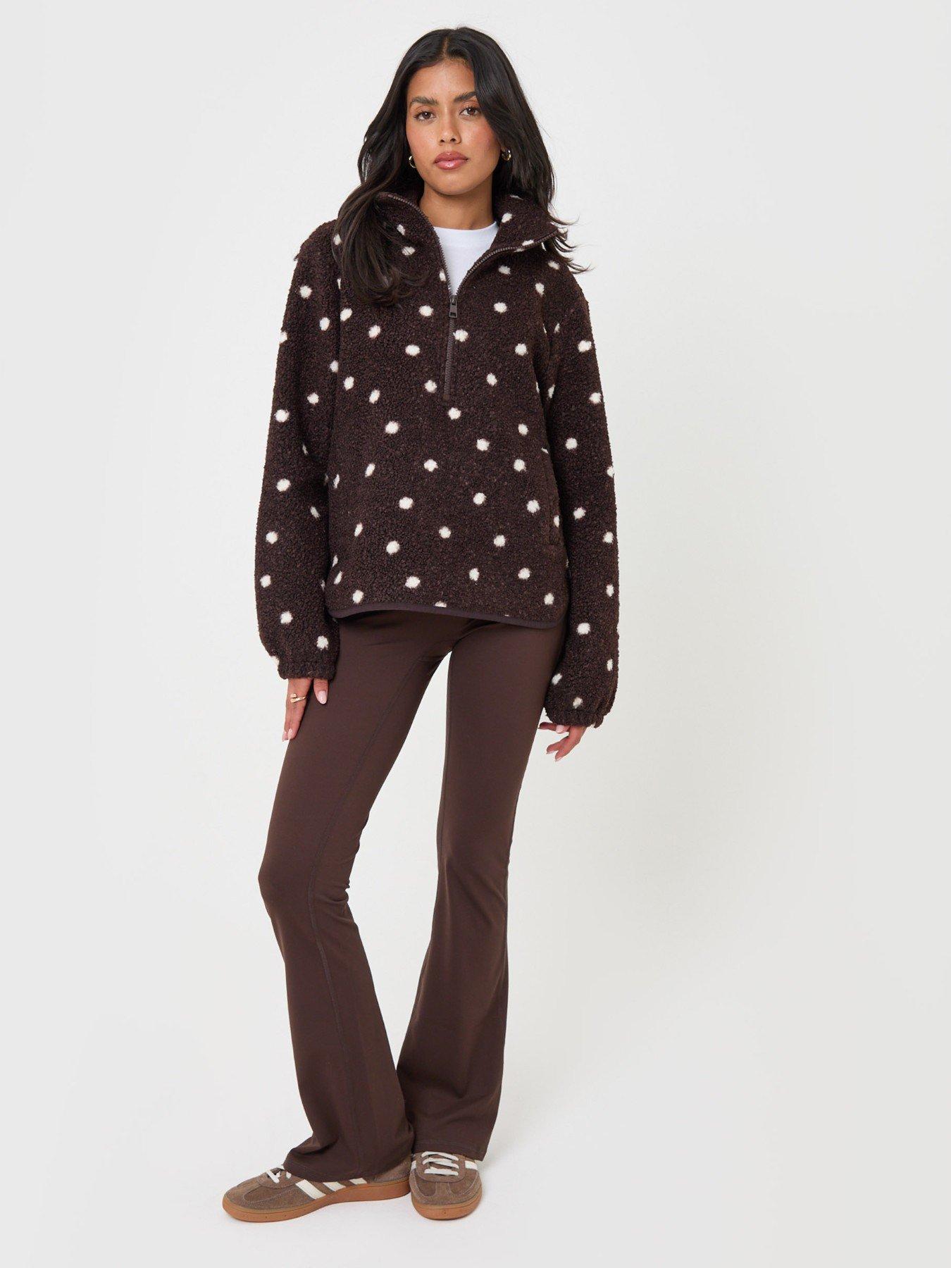 Image 3 of 5 of Threadbare Quarter Zip Fleece In Chocolate Brown Polka Dot