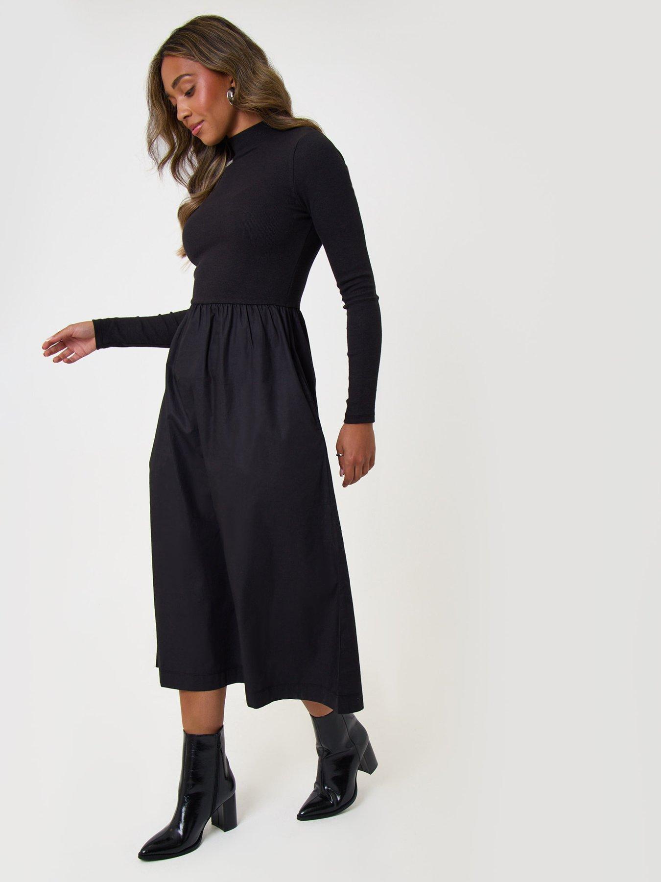 Image 1 of 5 of Threadbare 2 In 1 High Neck Midaxi Dress In Black