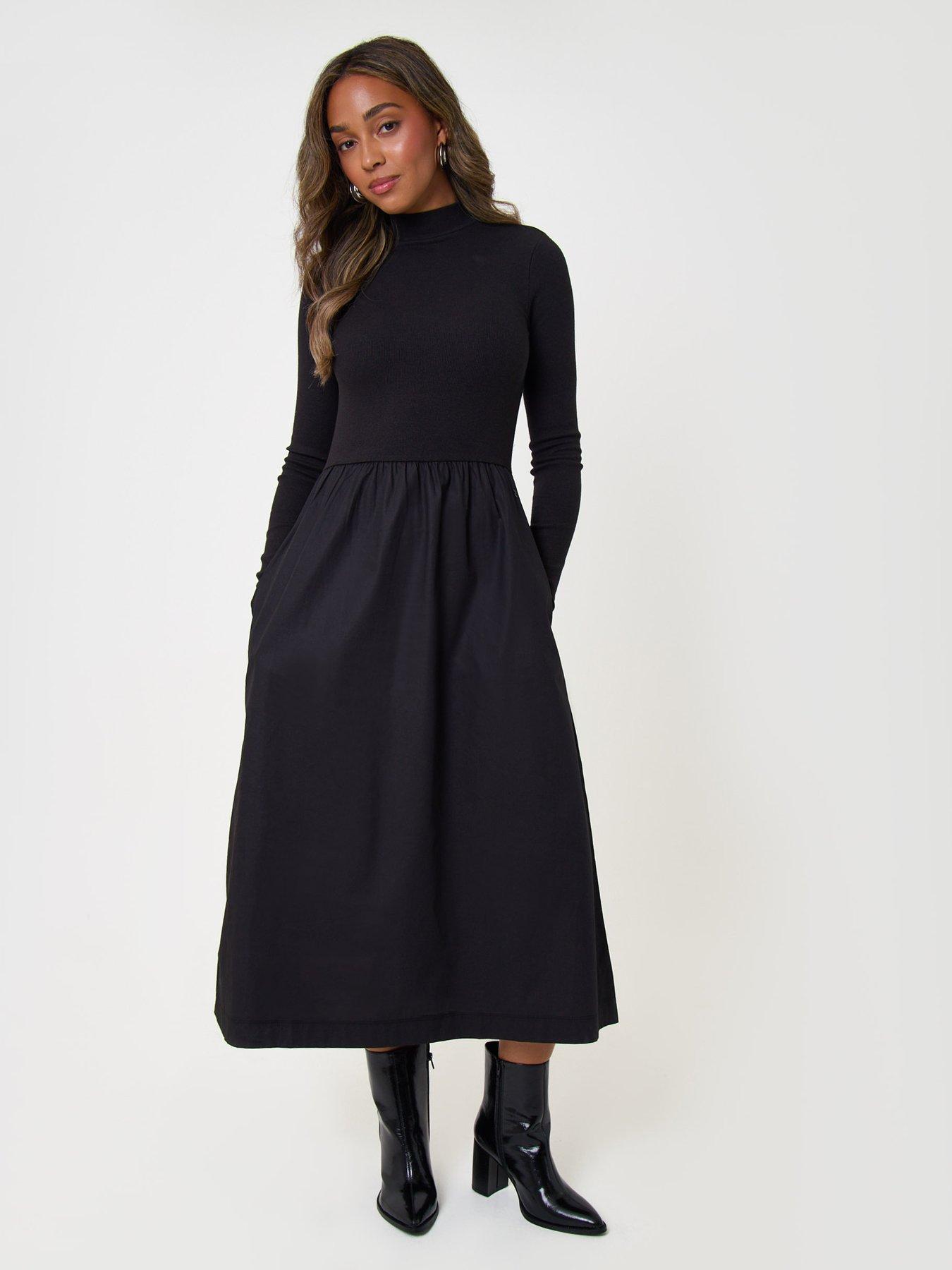 Image 3 of 5 of Threadbare 2 In 1 High Neck Midaxi Dress In Black