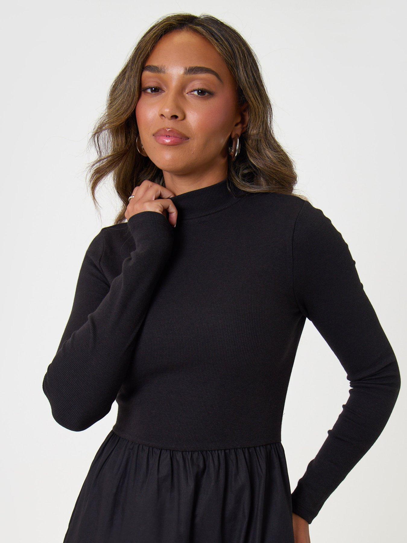 Image 4 of 5 of Threadbare 2 In 1 High Neck Midaxi Dress In Black