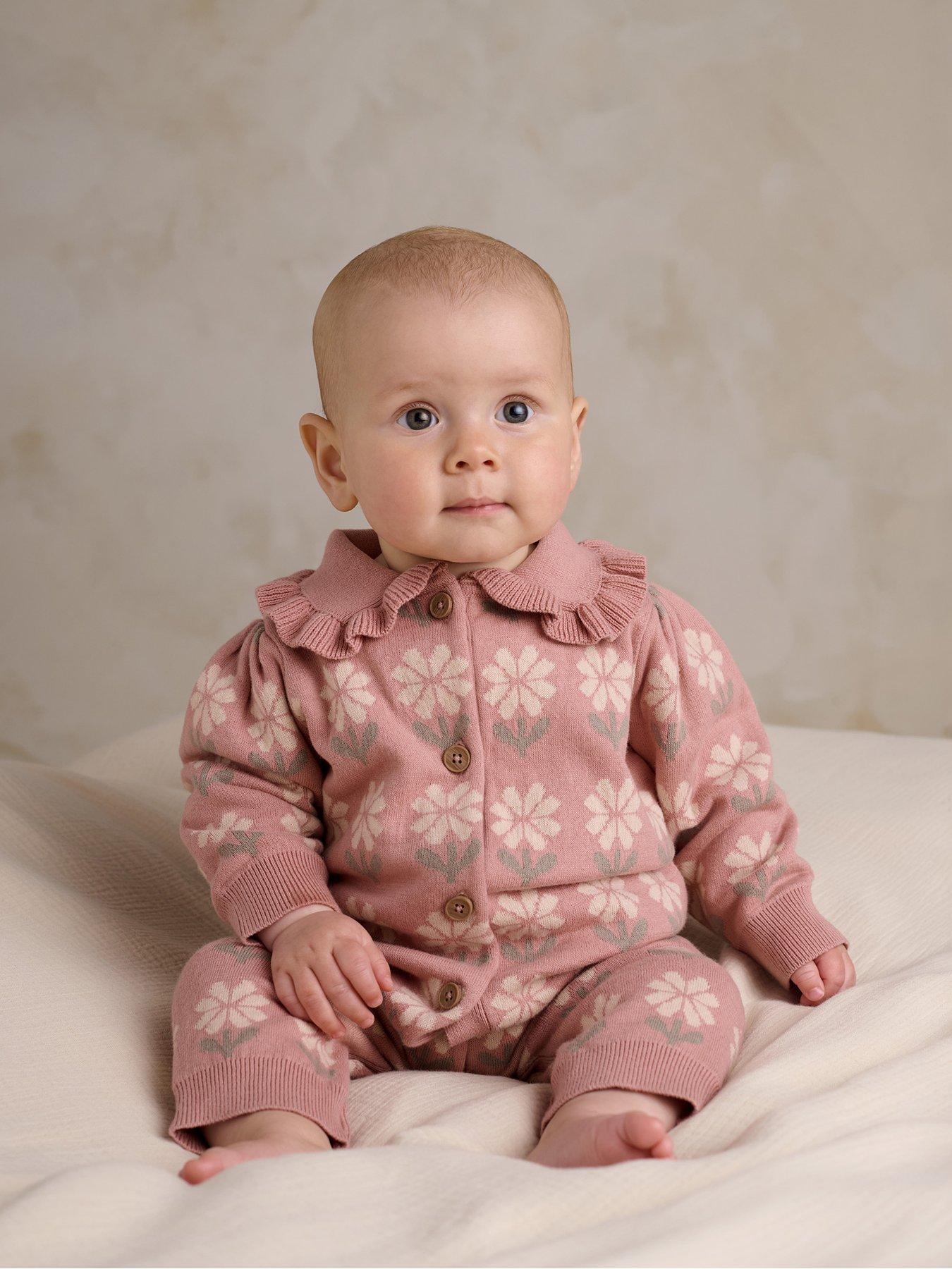 Mamas & Papas Baby Girls Floral Knitted Romper - Pink