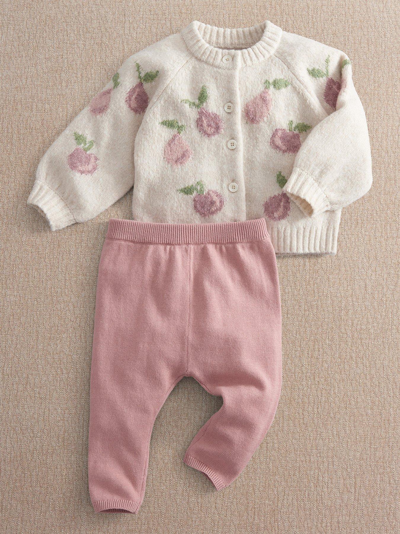 Mamas & Papas Baby Girls 2 Piece Floral Knitted Cardigan & Leggings Set - Pink