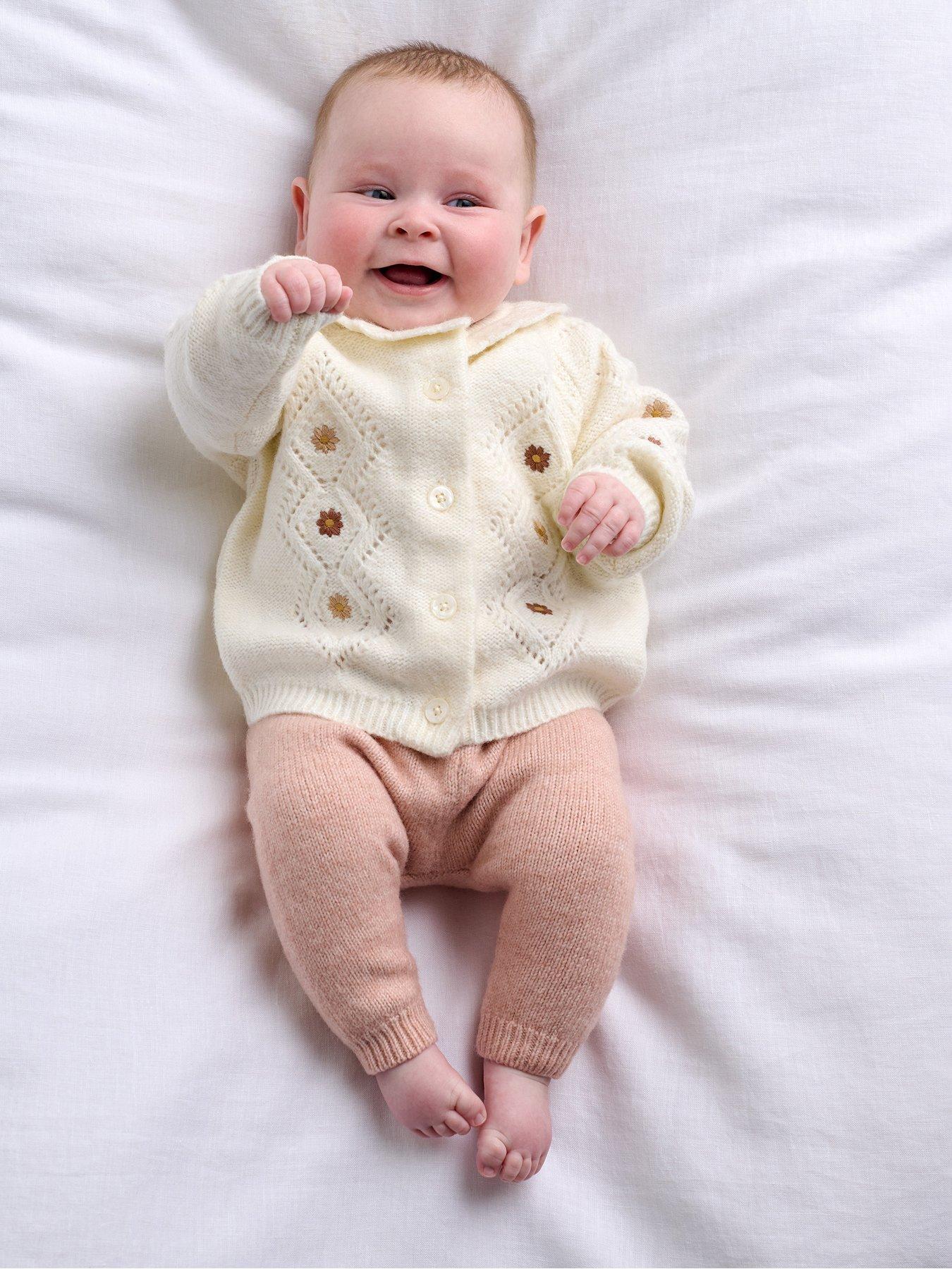 Mamas & Papas Baby Girls 2 Piece Embroidered Knitted Cardigan & Leggings Set - Pink