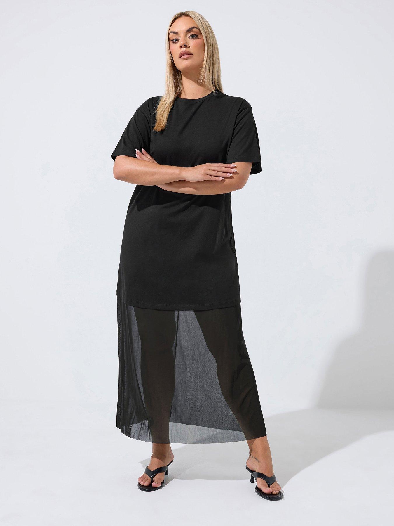 Yours Curve Mesh Hem Maxi Dress - Black