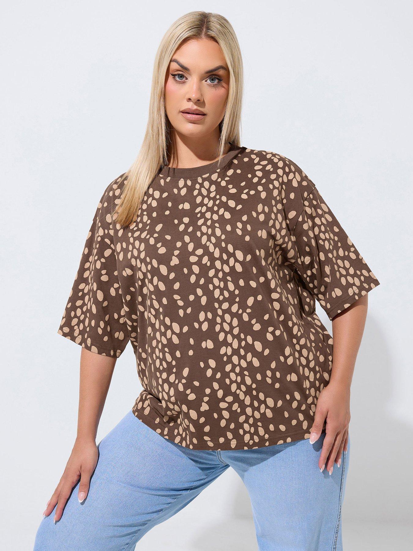 Yours Curve Deer Marking T-Shirt - Brown