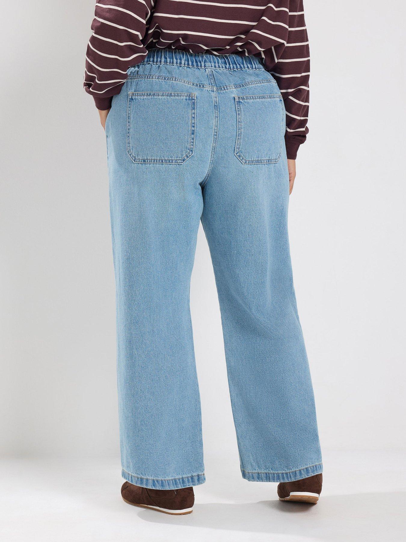 Image 2 of 4 of Yours Curve Shoe Lace Tie Wide Leg 28" Jeans - Blue