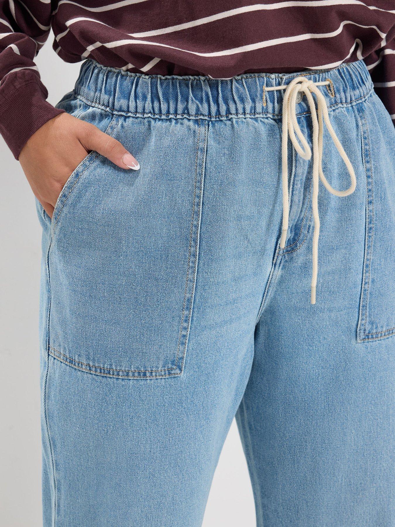 Image 4 of 4 of Yours Curve Shoe Lace Tie Wide Leg 28" Jeans - Blue