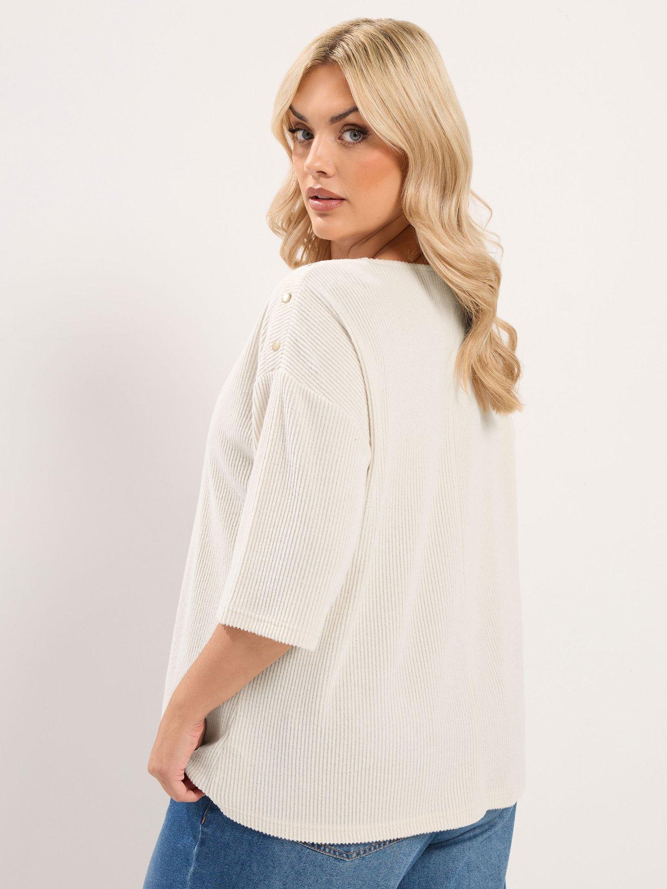 Image 2 of 4 of Yours Curve Ribbed Button Top - Cream