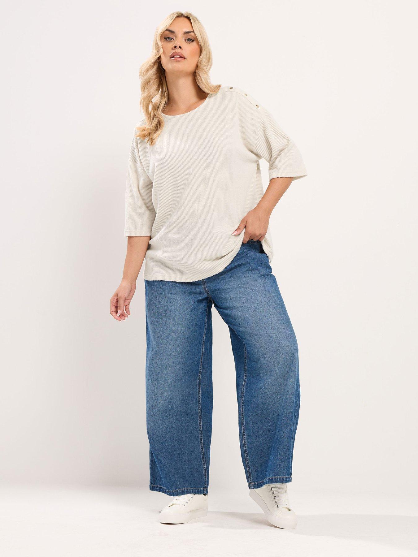 Image 3 of 4 of Yours Curve Ribbed Button Top - Cream