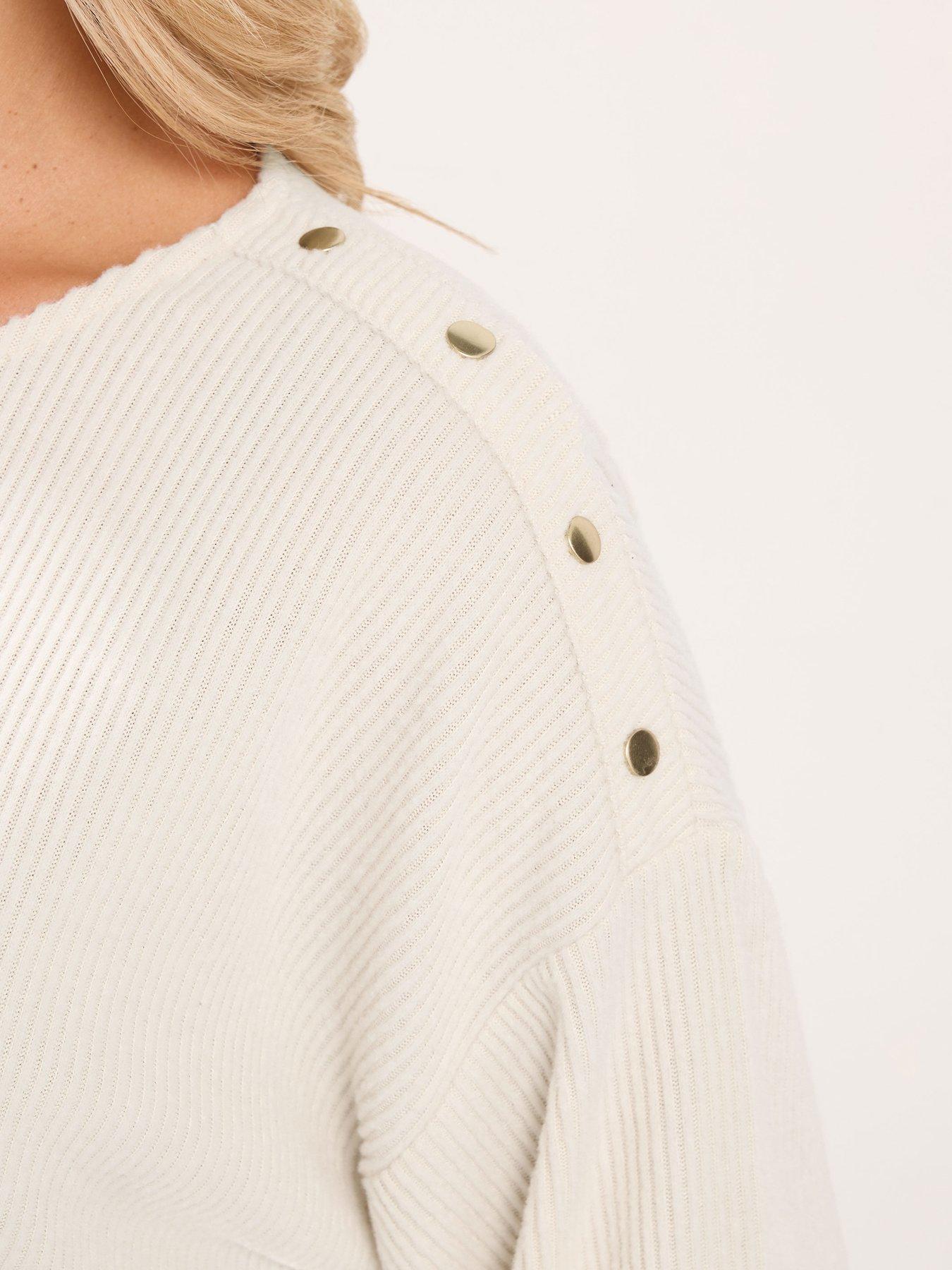 Image 4 of 4 of Yours Curve Ribbed Button Top - Cream