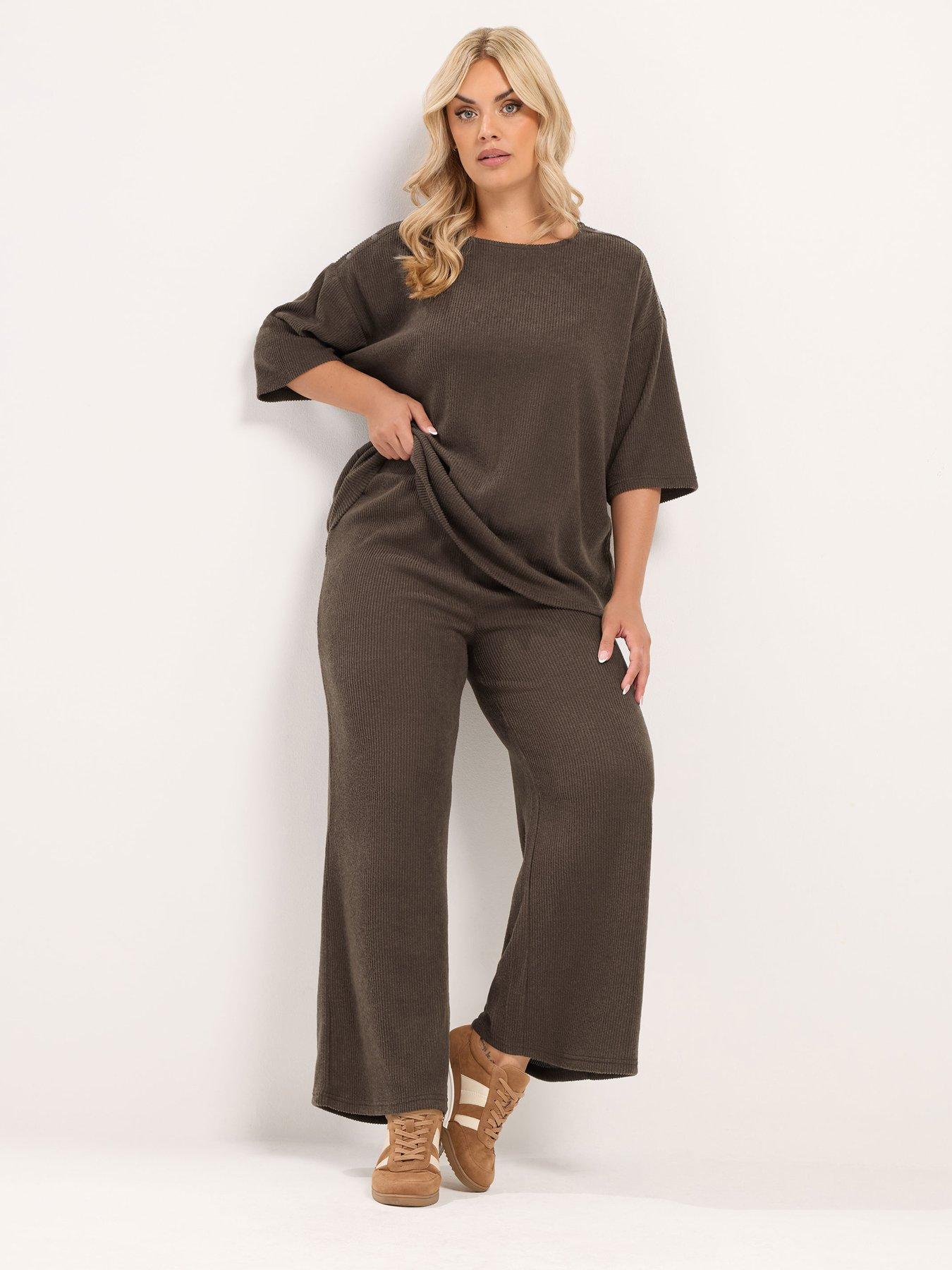 Yours Curve Soft Touch Wide Leg Trouser - Brown
