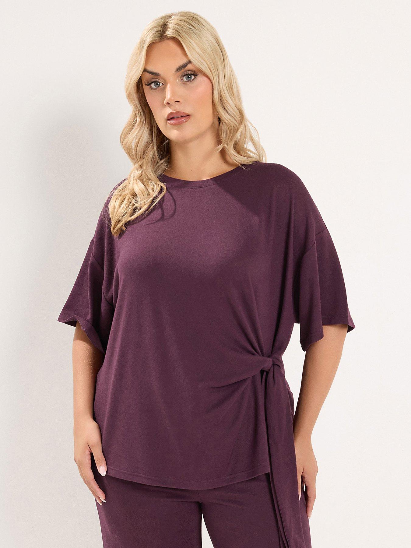 Image 1 of 4 of Yours Curve Side Knot Soft Touch Top - Purple