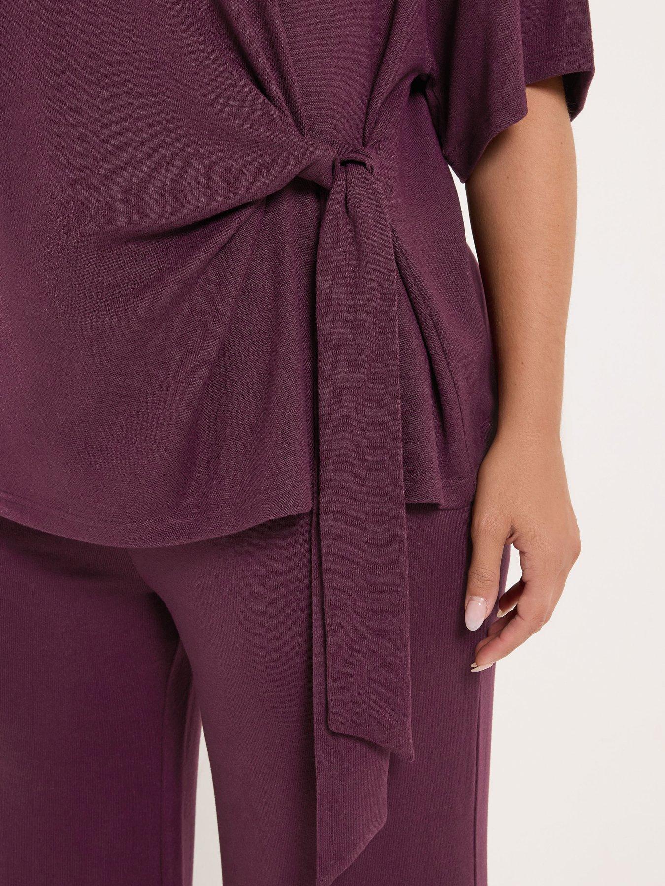 Image 4 of 4 of Yours Curve Side Knot Soft Touch Top - Purple