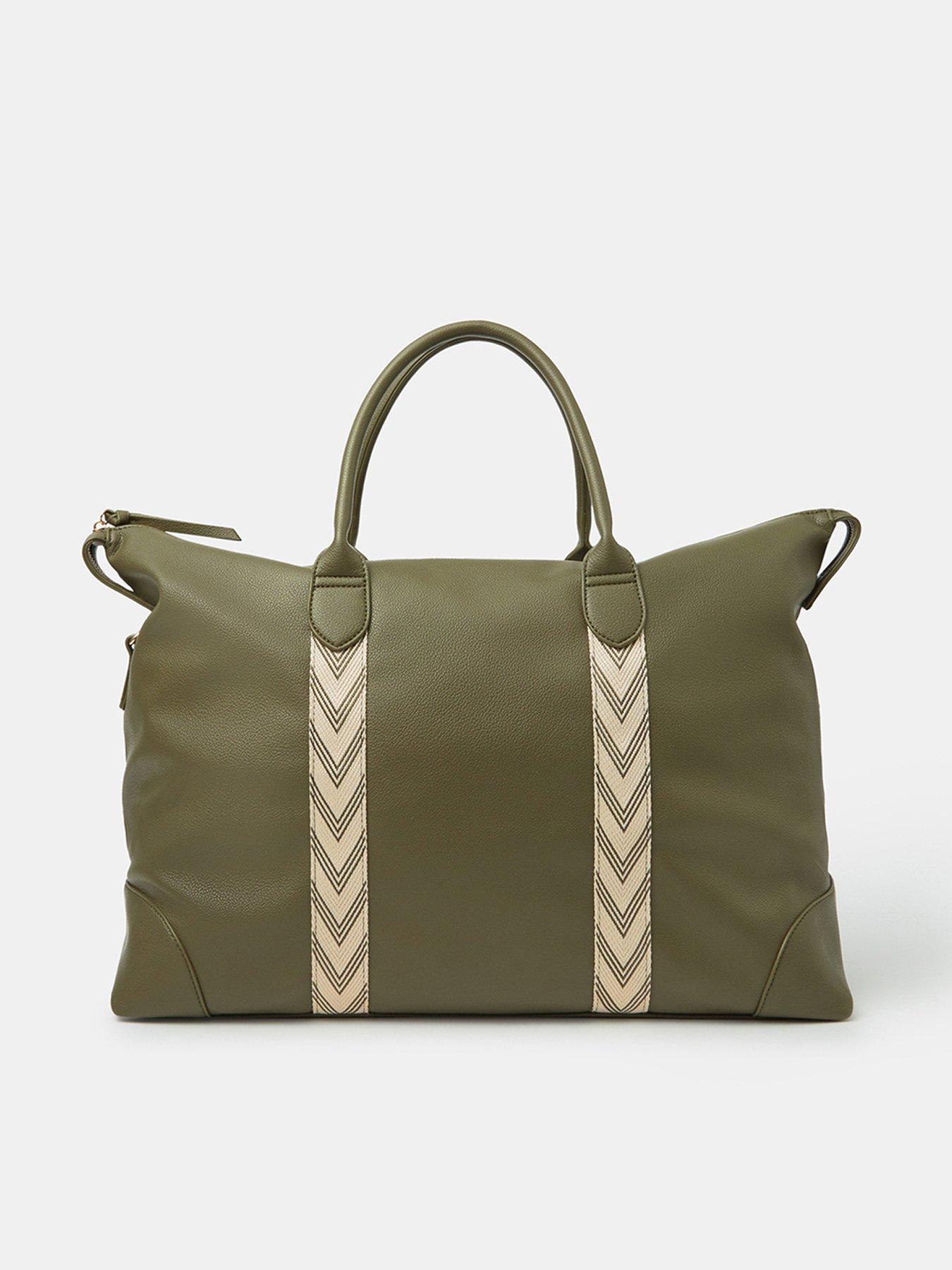 Image 1 of 5 of Accessorize Large Webbing Detail Weekender Bag - Green