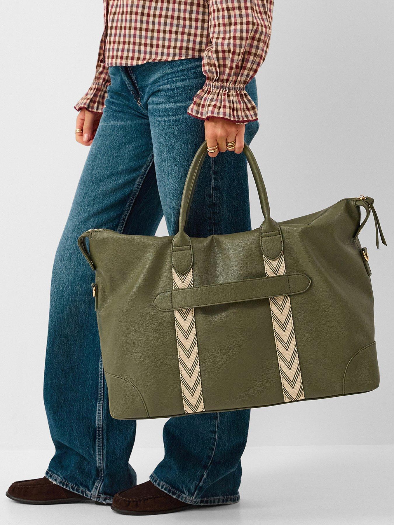Image 2 of 5 of Accessorize Large Webbing Detail Weekender Bag - Green