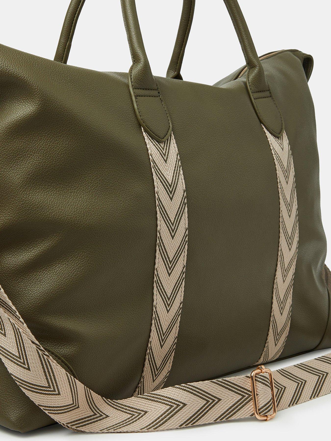 Image 4 of 5 of Accessorize Large Webbing Detail Weekender Bag - Green