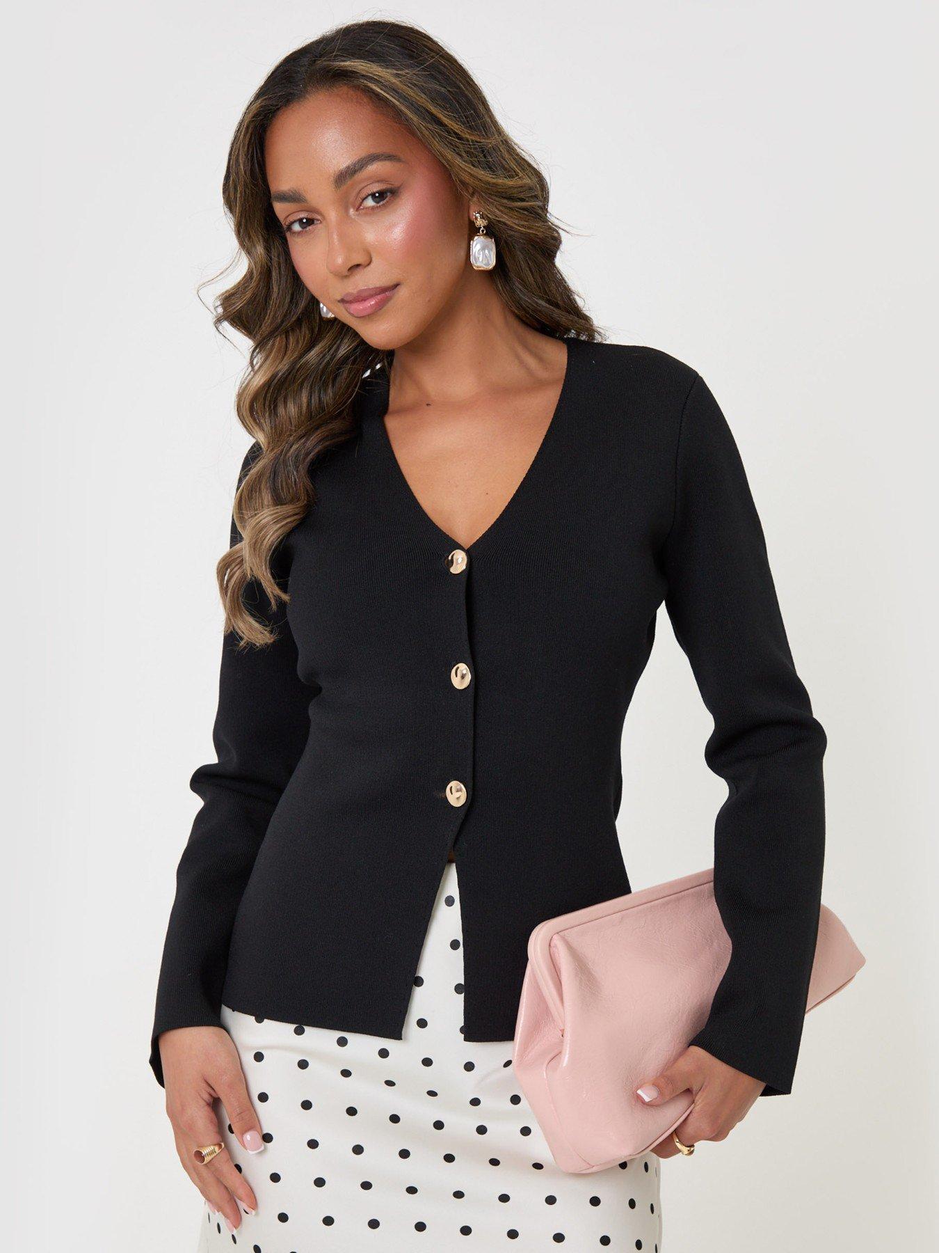 Image 1 of 4 of Threadbare Compact Knit V Neck Cardigan In Black