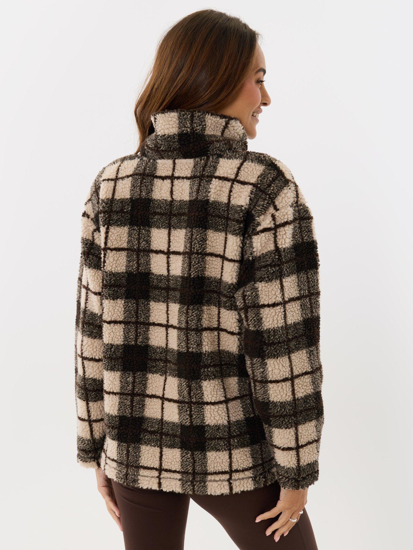 Image 2 of 4 of Threadbare Womens Borg Funnel Neck Fleece - Ecru Check
